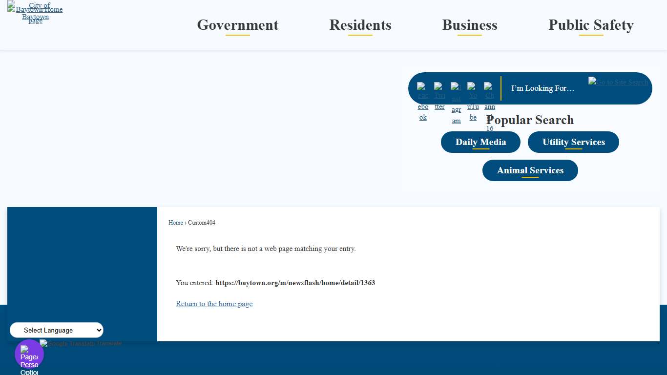 Custom404 • Baytown, TX • CivicEngage