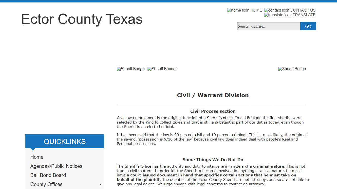 Welcome to Ector County Sheriff, Civil Warrants Division Webpage!