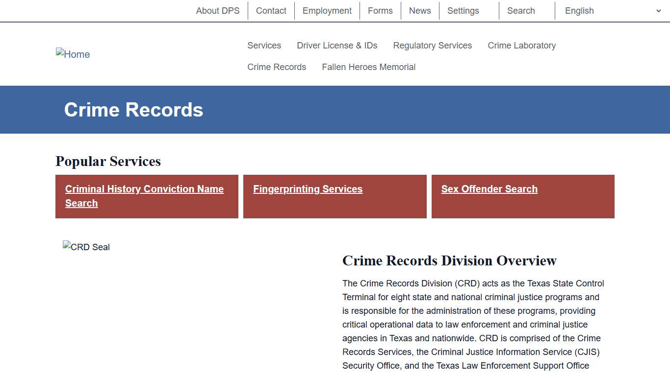 Crime Records Department of Public Safety