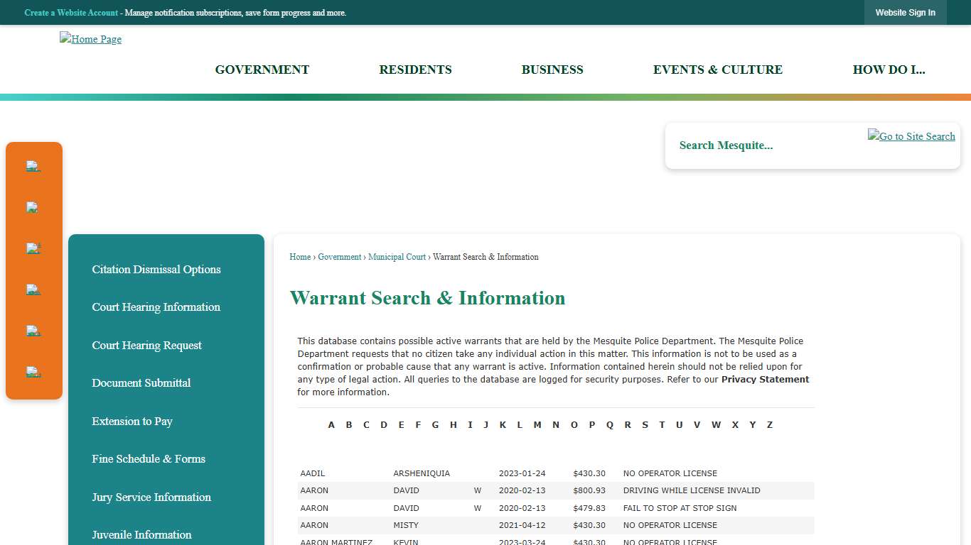 Warrant Search & Information Mesquite, TX - Official Website